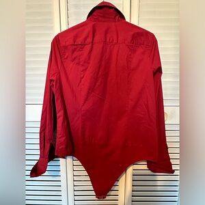 Solid deep red long sleeve button up bodysuit blouse size 16P by Chadwick’s